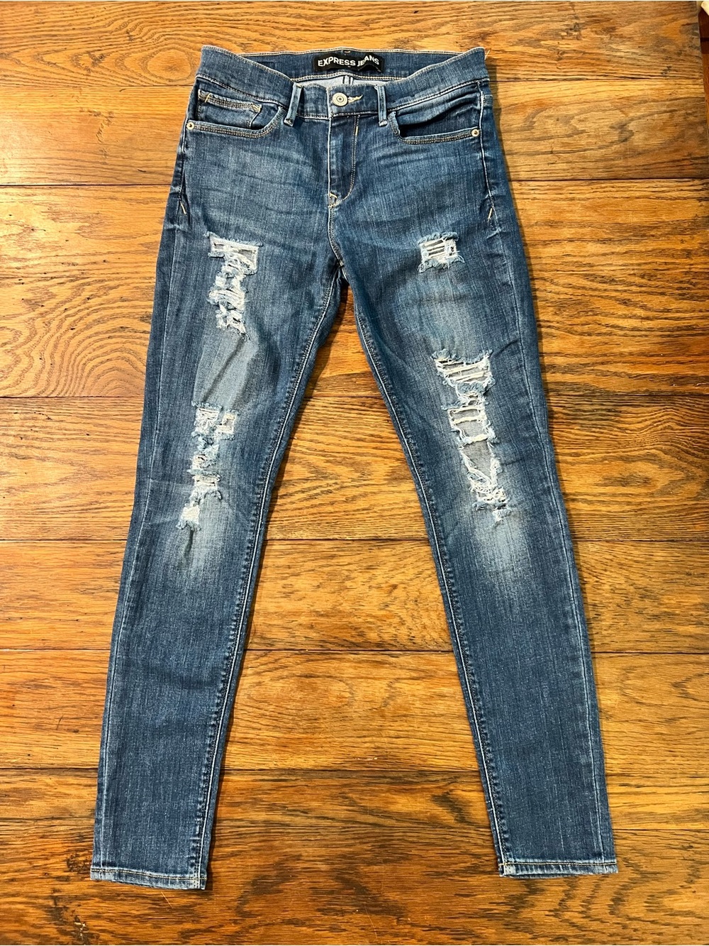 Express Women's Ripped Skinny Jeans - Denim Blue